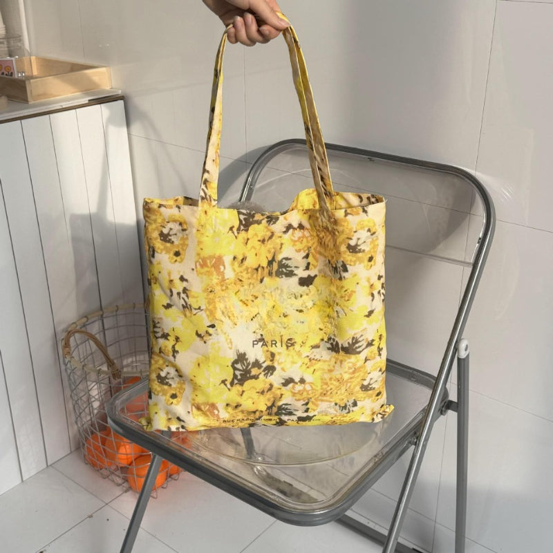 Floral Gingham Canvas Tote