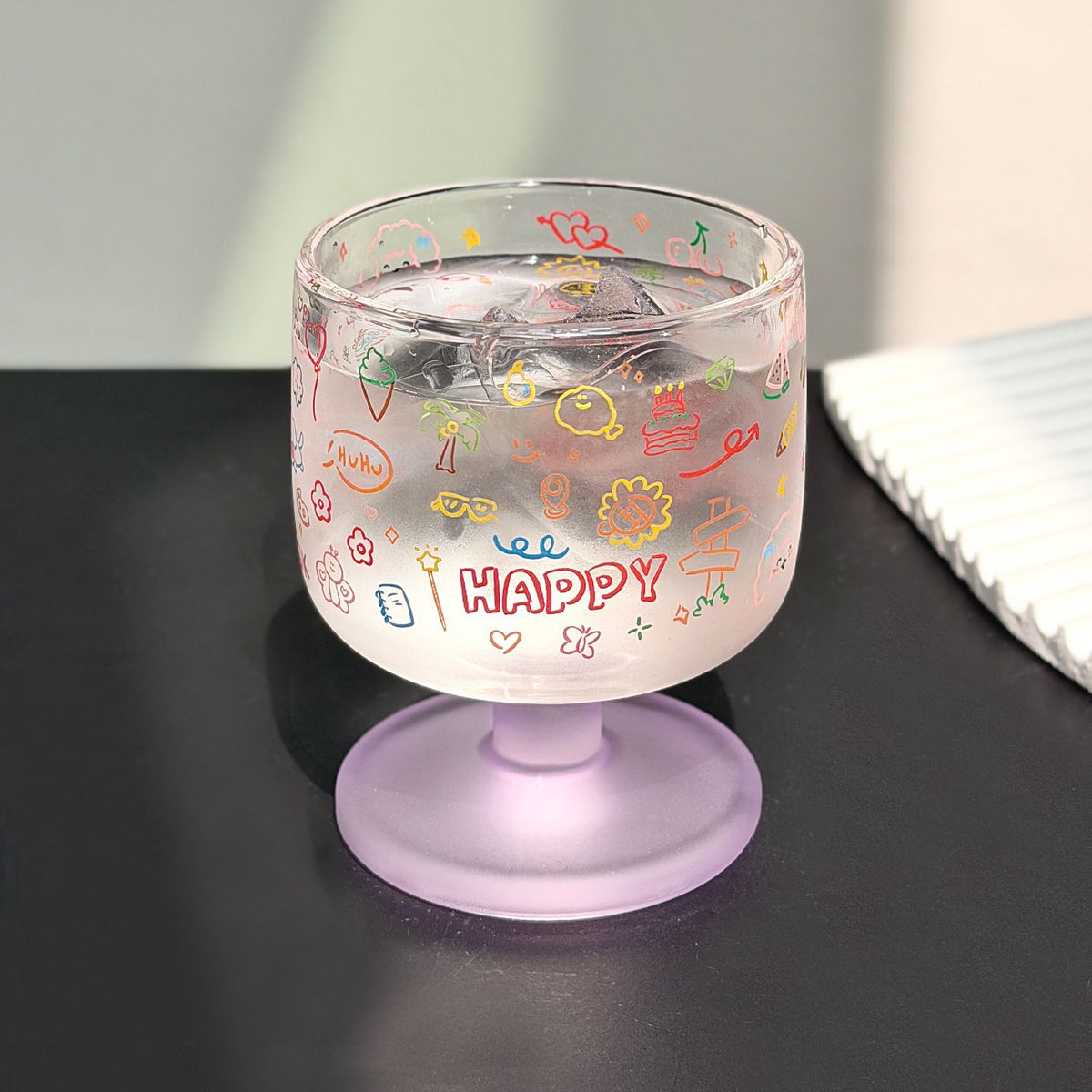 Happy Doodle Glass Goblet