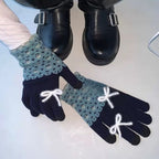Retro Floral Bow Winter Gloves