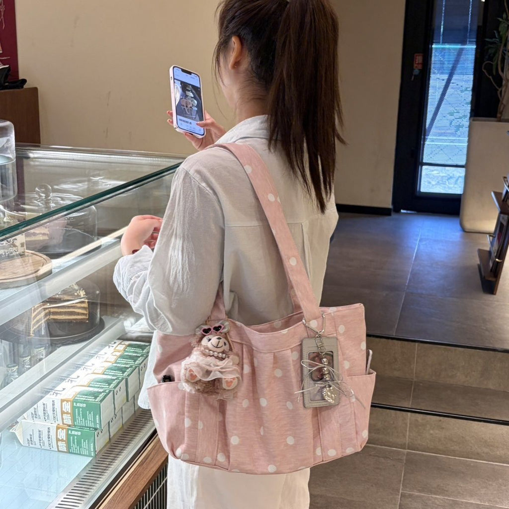 Pleated Dot Canvas Tote