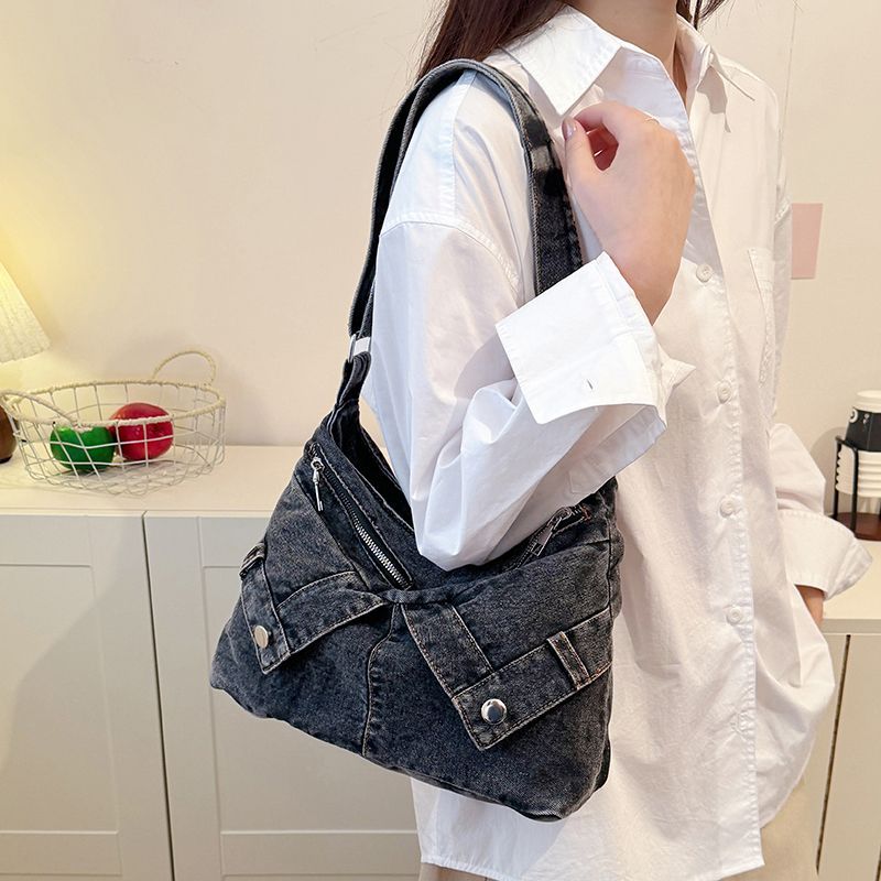 Patch Pocket Denim Shoulder Bag