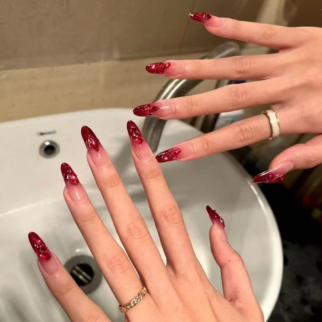 Crimson Glitter Fade Press-On Nails