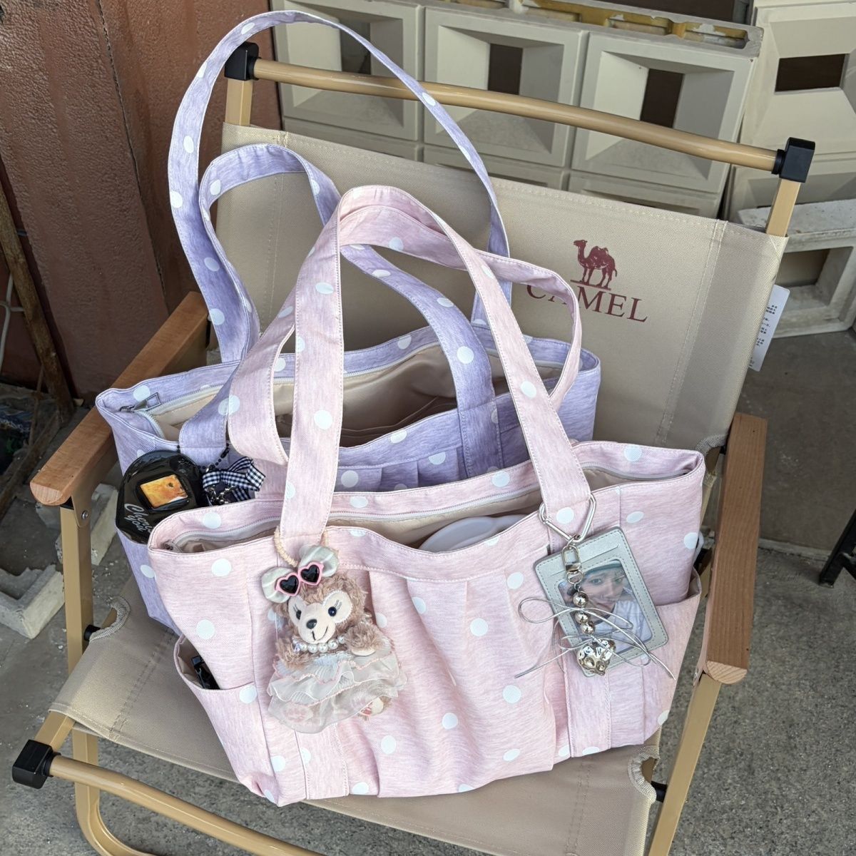 Pleated Dot Canvas Tote