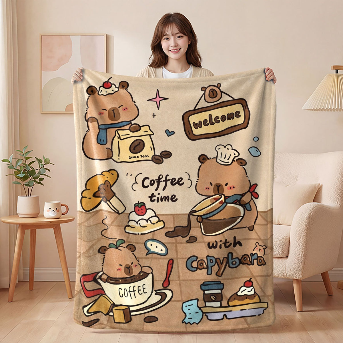 Capybara Cafe Flannel Blanket