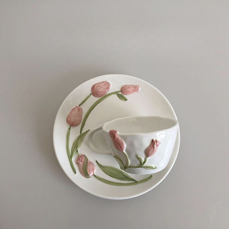 Embossed Tulip Ceramic Mug - Modomu
