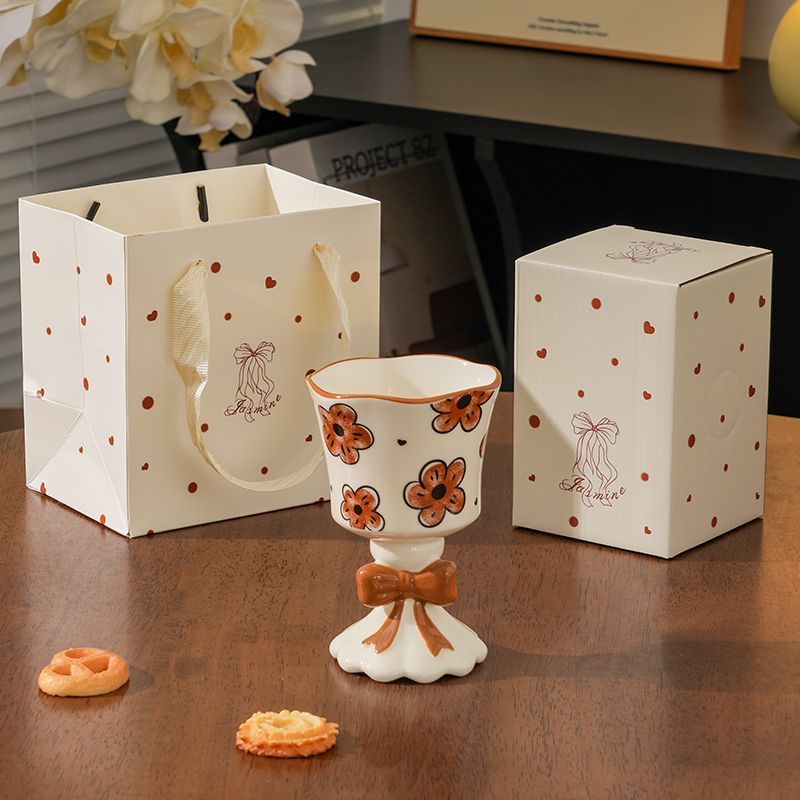 Bow Flower Ceramic Goblet Mug - Modomu