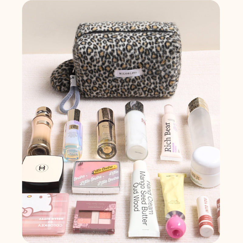 Leopard Plush Cosmetic Bag Organizer - Modomu