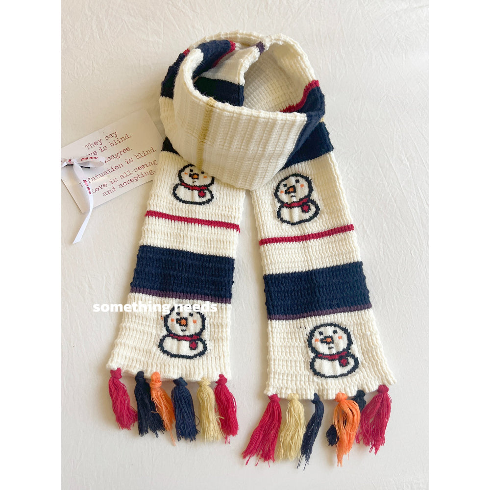 Smiley Embroidered Knitted Scarf - Modomu