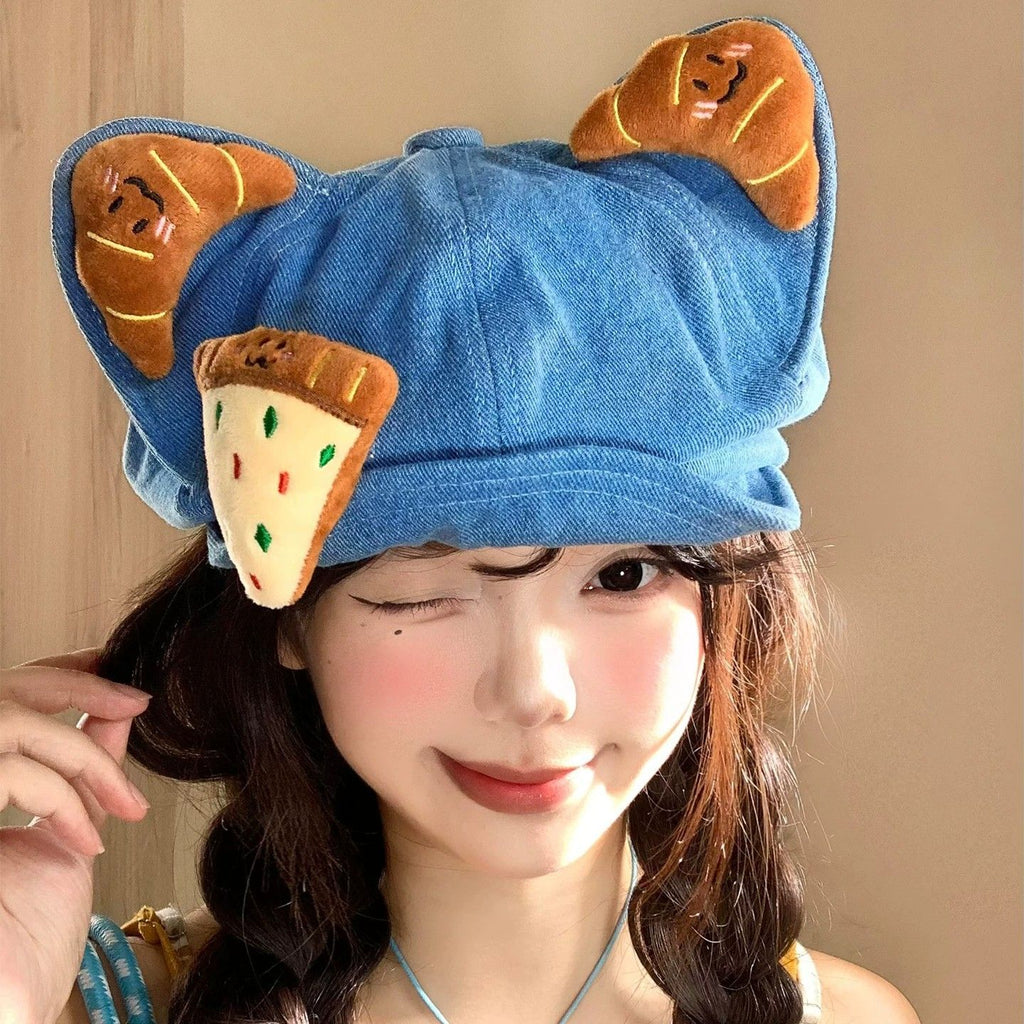 Cat Ear Denim Newsboy Cap