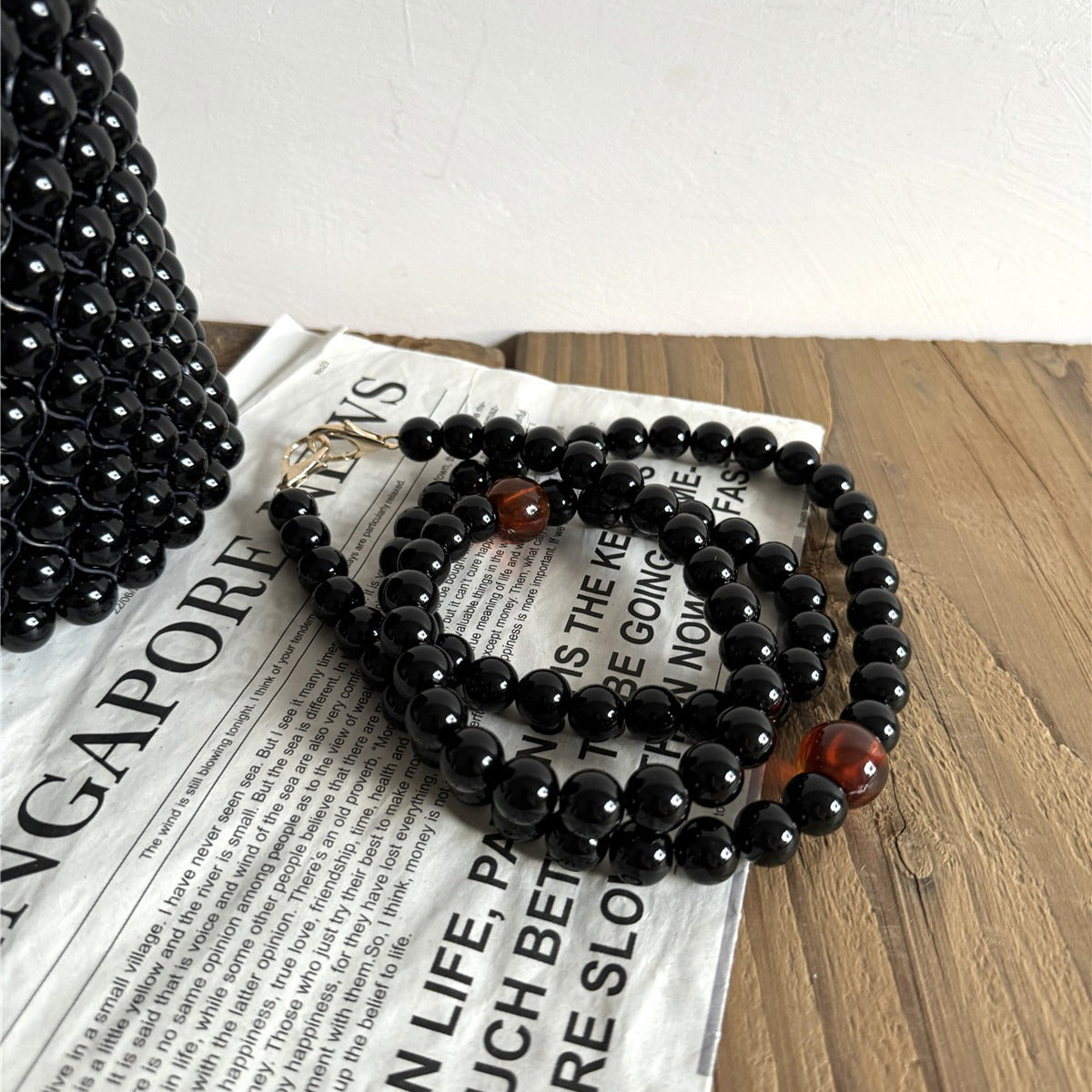 Bamboo Pearl Beaded Bucket Bag - Modomu