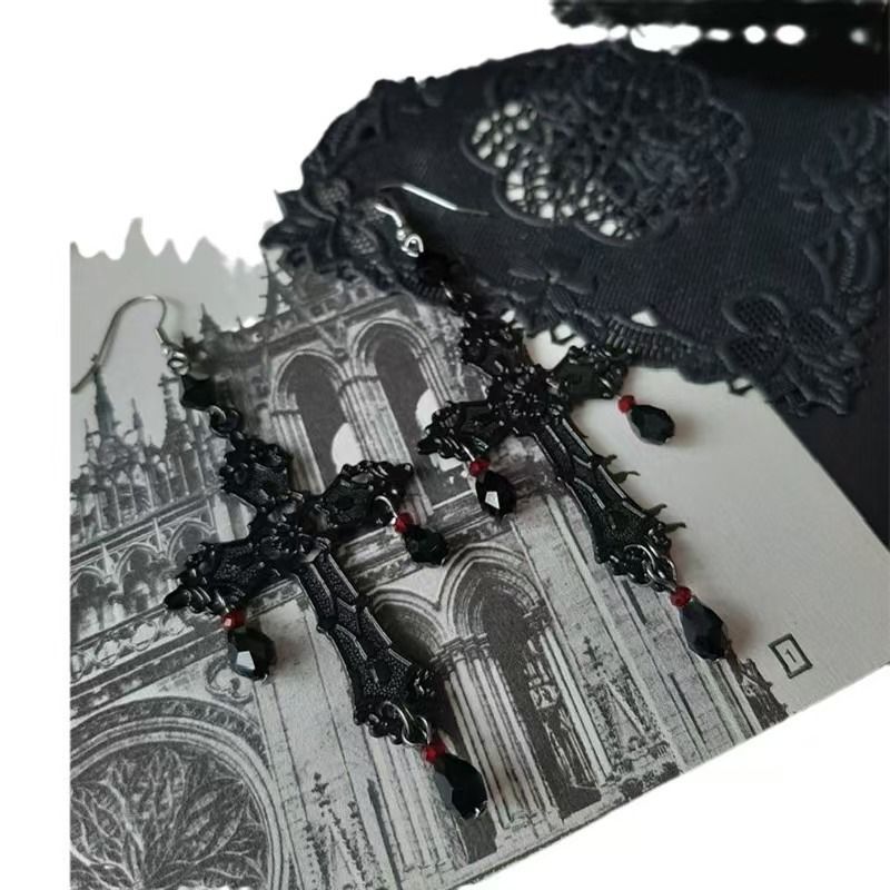 Gothic Cross Drop Earrings