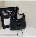 Corset Bow Denim Shoulder Bag