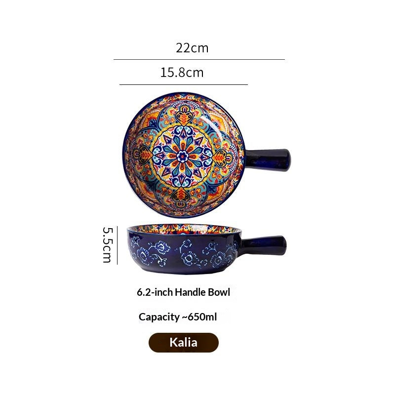 Folk Pattern Handled Serving Bowl