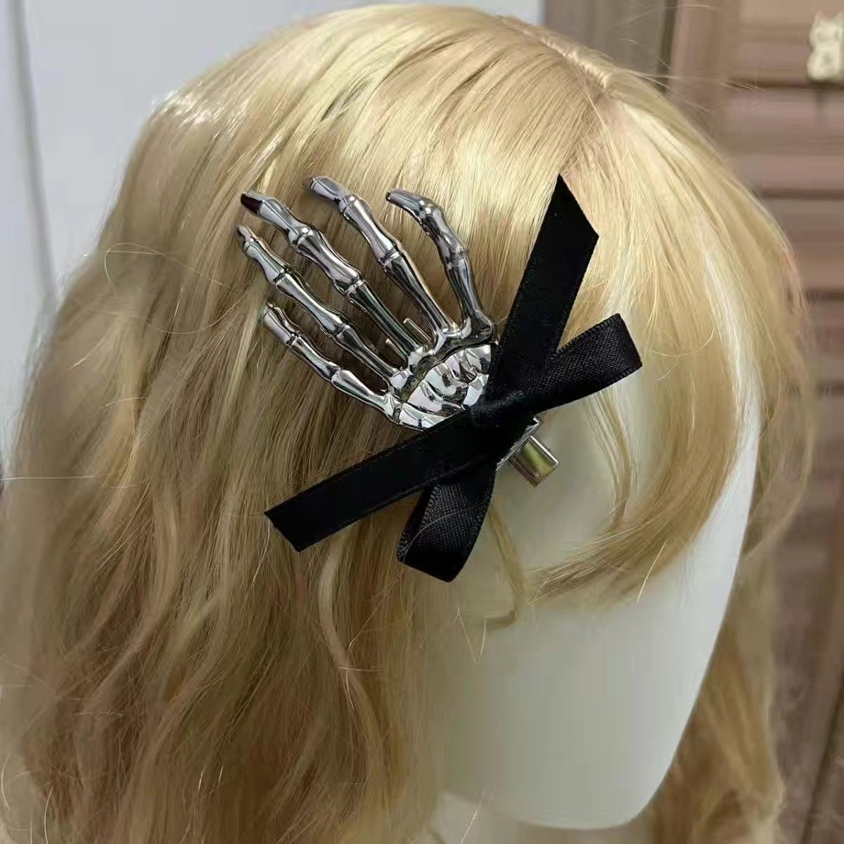 Skeleton Hand Bow Hair Clip
