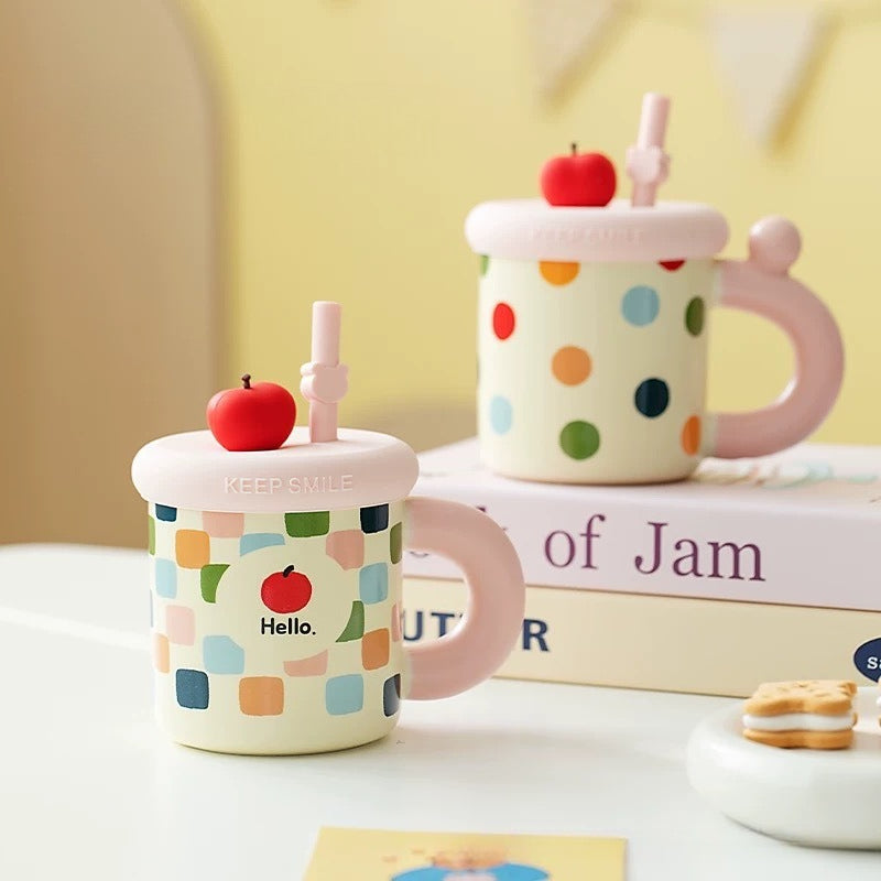 Polka Dot Ceramic Straw Mug - Modomu