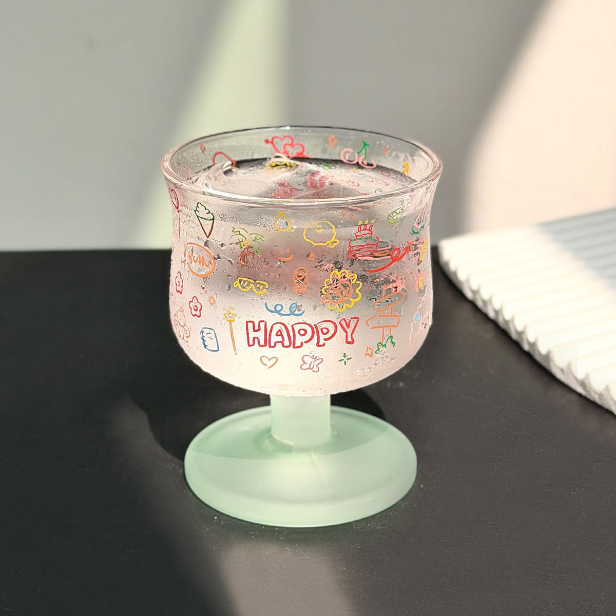 Happy Doodle Glass Goblet