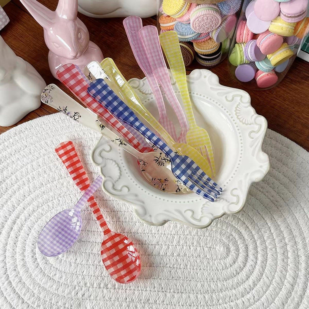 Gingham Check Acrylic Dessert Cutlery