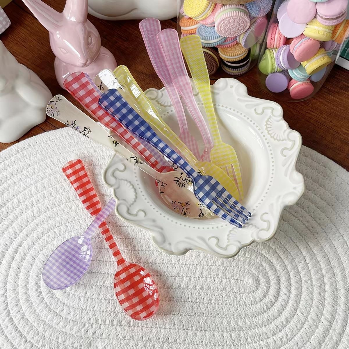 Gingham Check Acrylic Dessert Cutlery