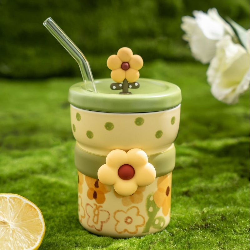 Pastoral Ceramic Mug With Lid