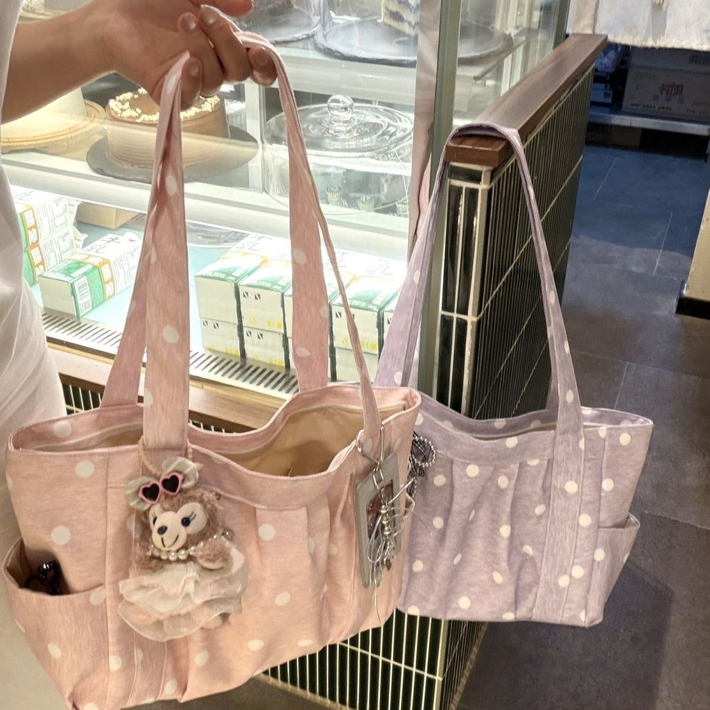 Pleated Dot Canvas Tote