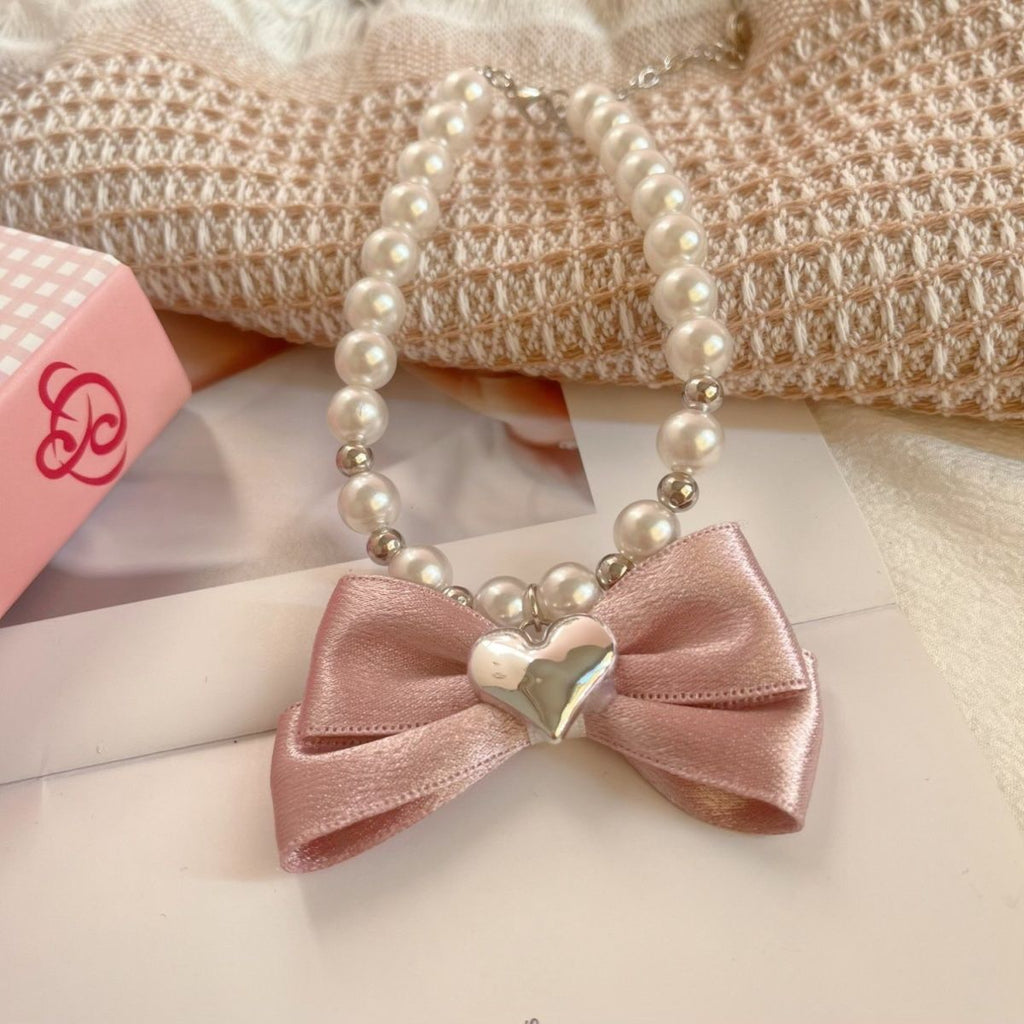 Pet Pearl Bow Necklace Collar