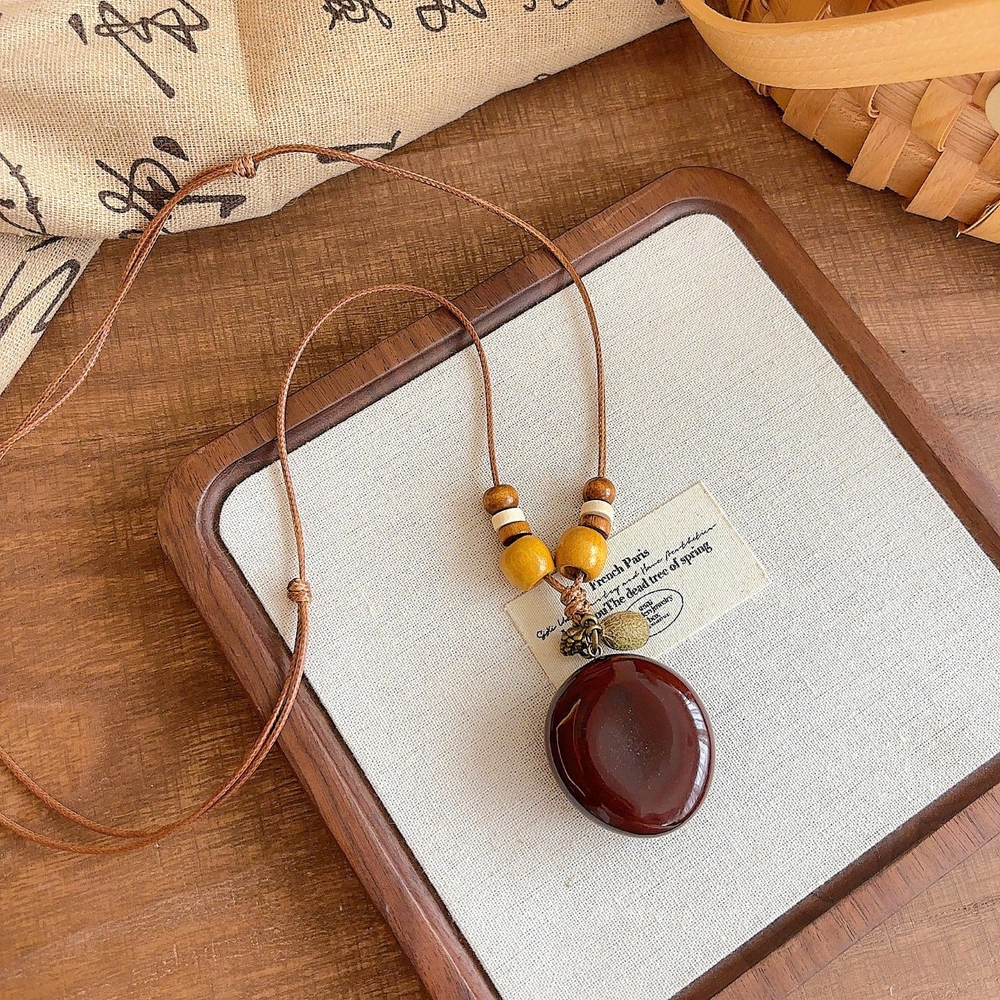 Retro Wooden Acorn Pendant Necklace
