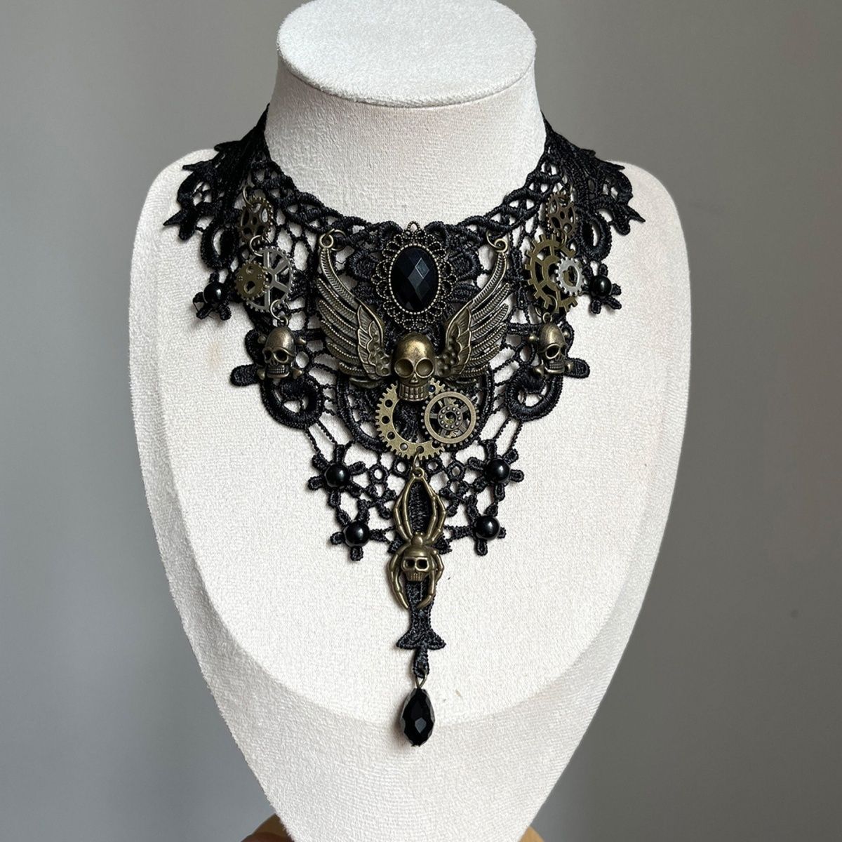 Winged Skull Lace Choker