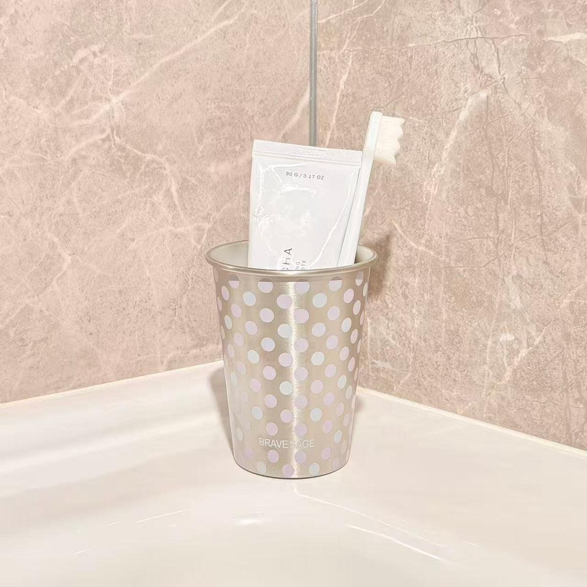 Polka Dot Steel Toothbrush Cup