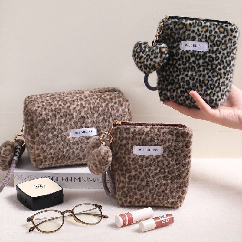 Leopard Plush Cosmetic Bag Organizer - Modomu