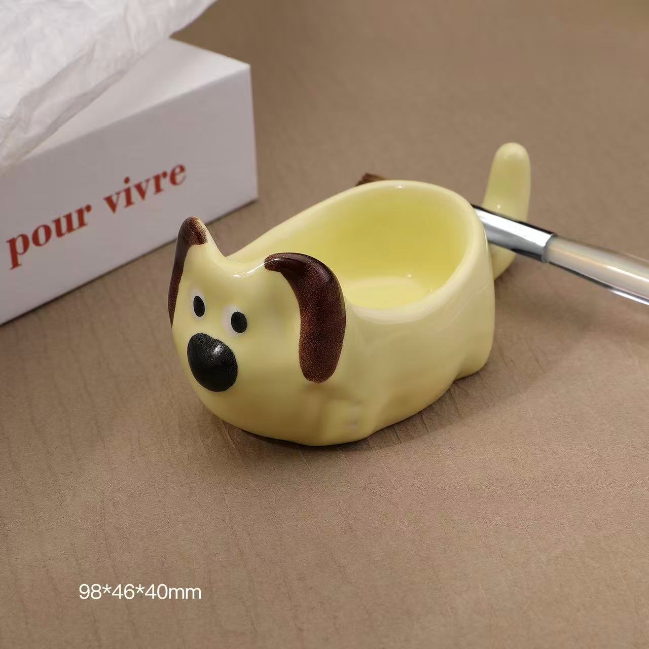 Tall puppy ceramic dipping dish, yellow dog sitting up
