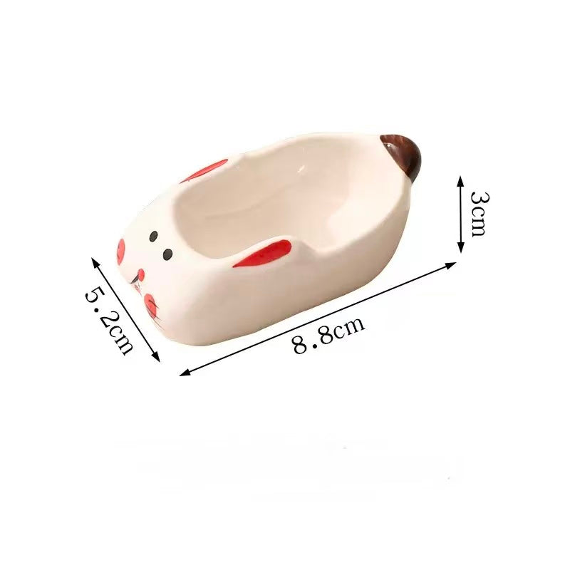 Tall rabbit ceramic dipping dish, white rabbit with a deep well