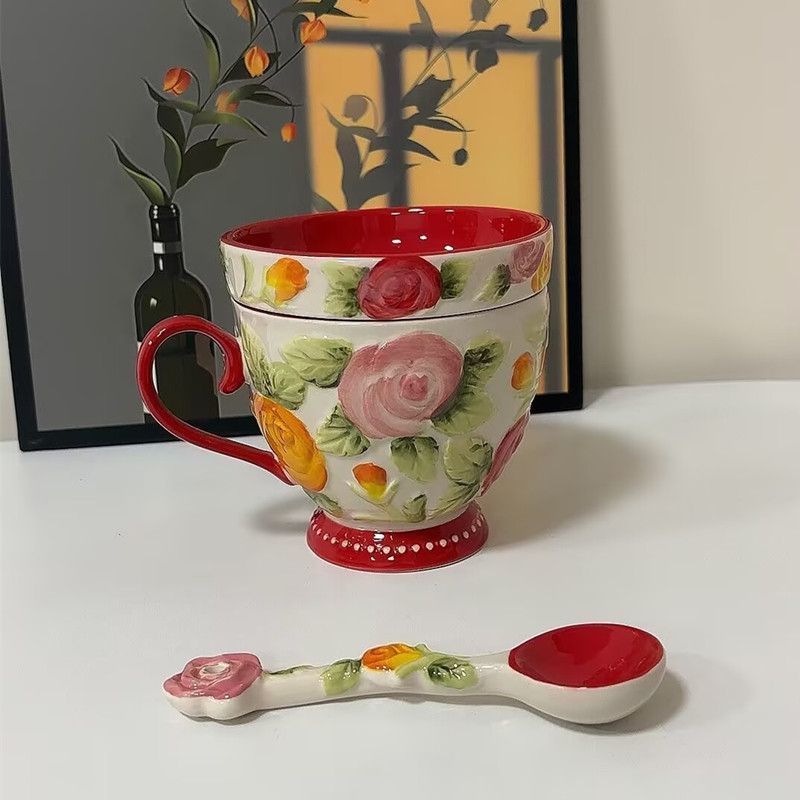 Embossed Floral Breakfast Mug