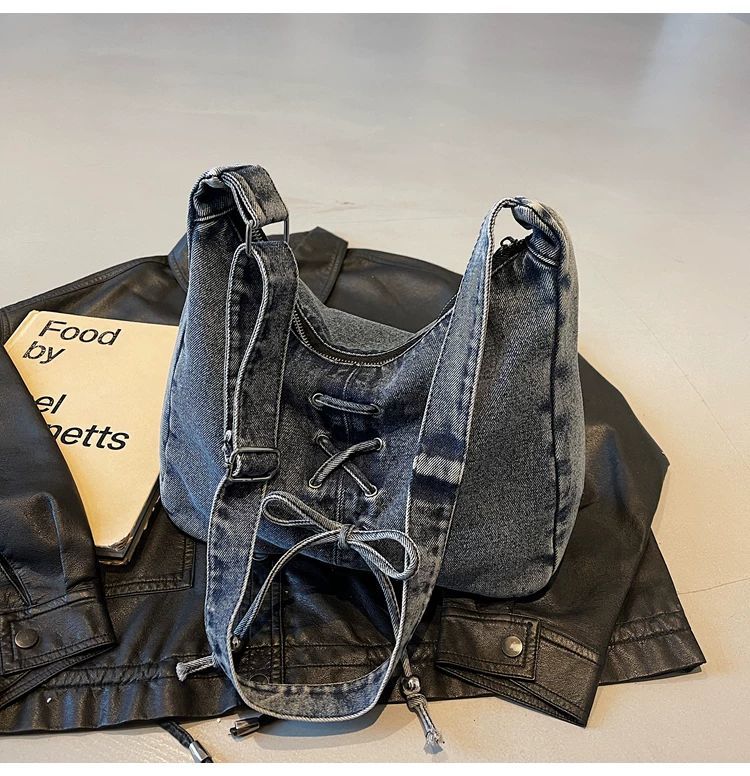 Corset Bow Denim Shoulder Bag