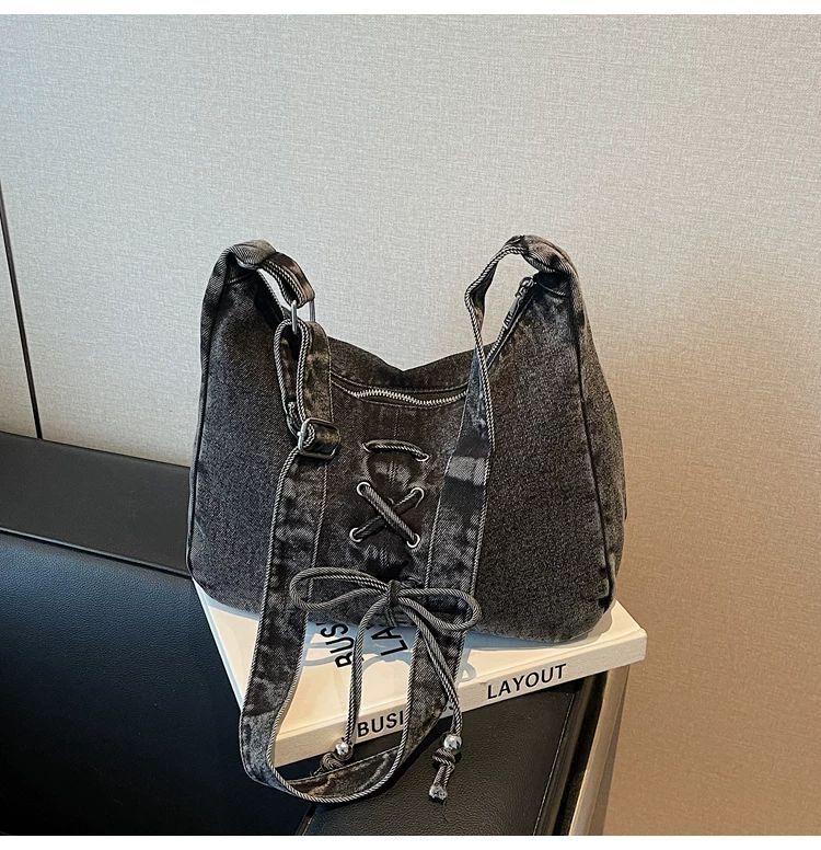 Corset Bow Denim Shoulder Bag
