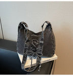Corset Bow Denim Shoulder Bag