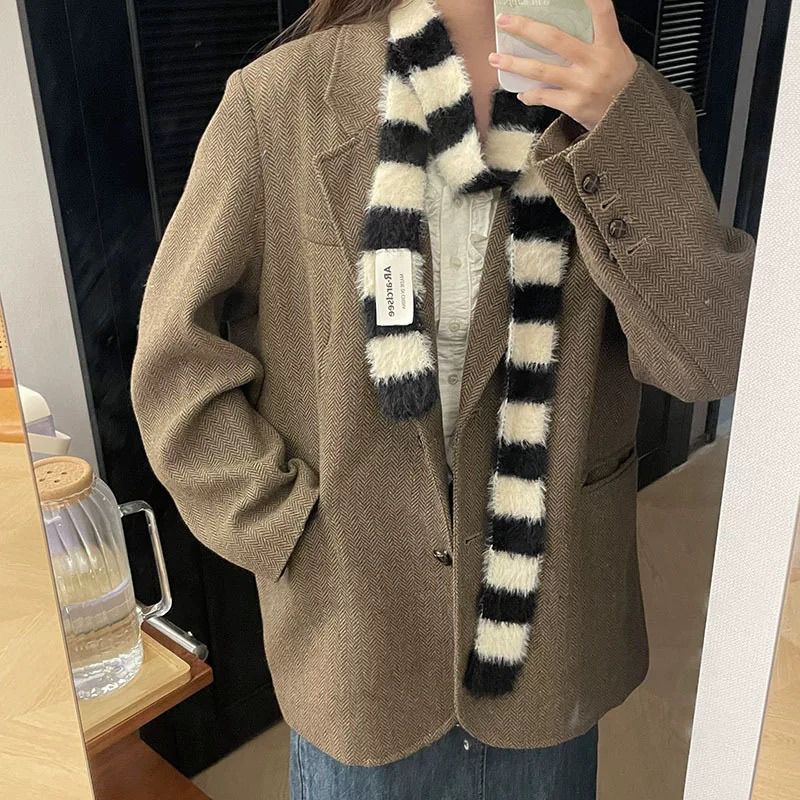 Striped Plush Skinny Scarf