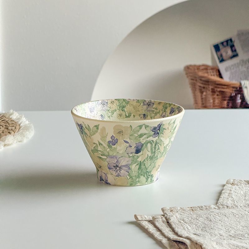 Pansy Print Conical Rice Bowl