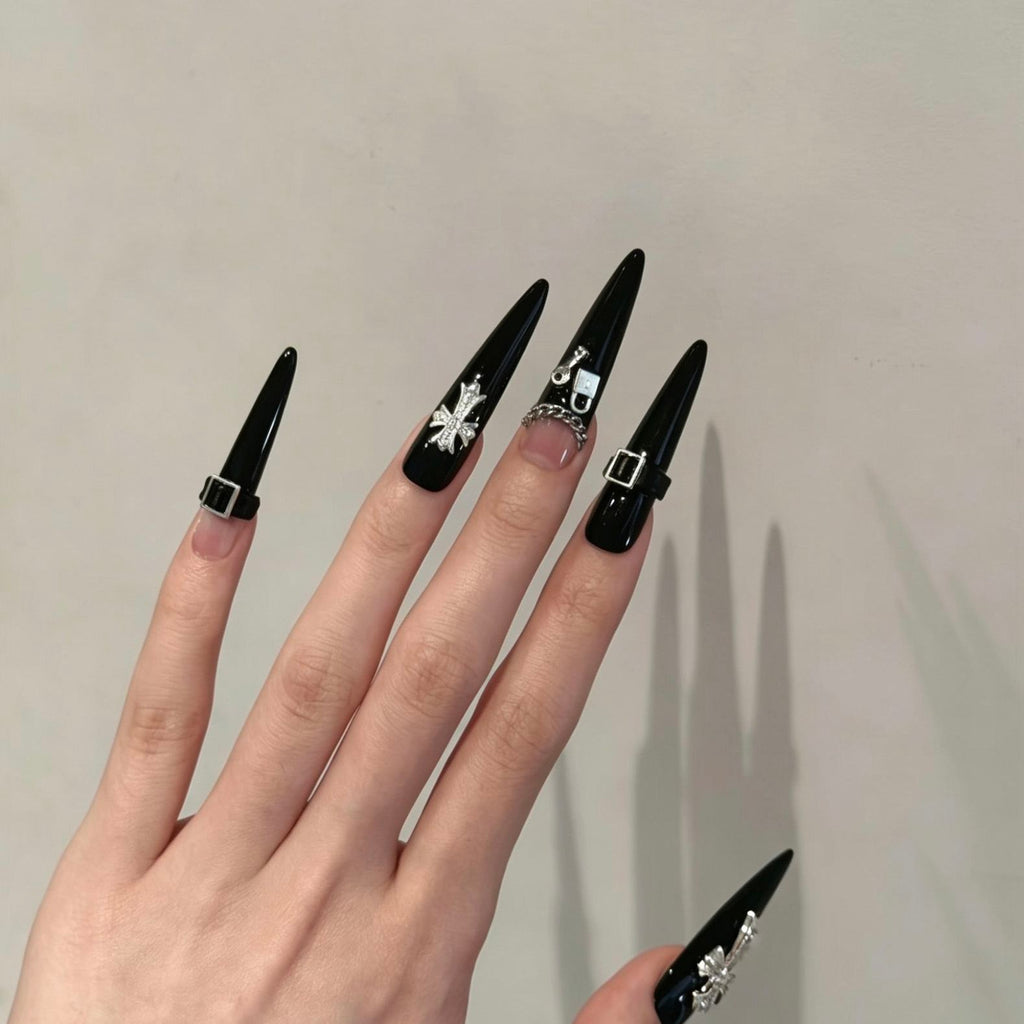 Cross Buckle Long Press-On Nails
