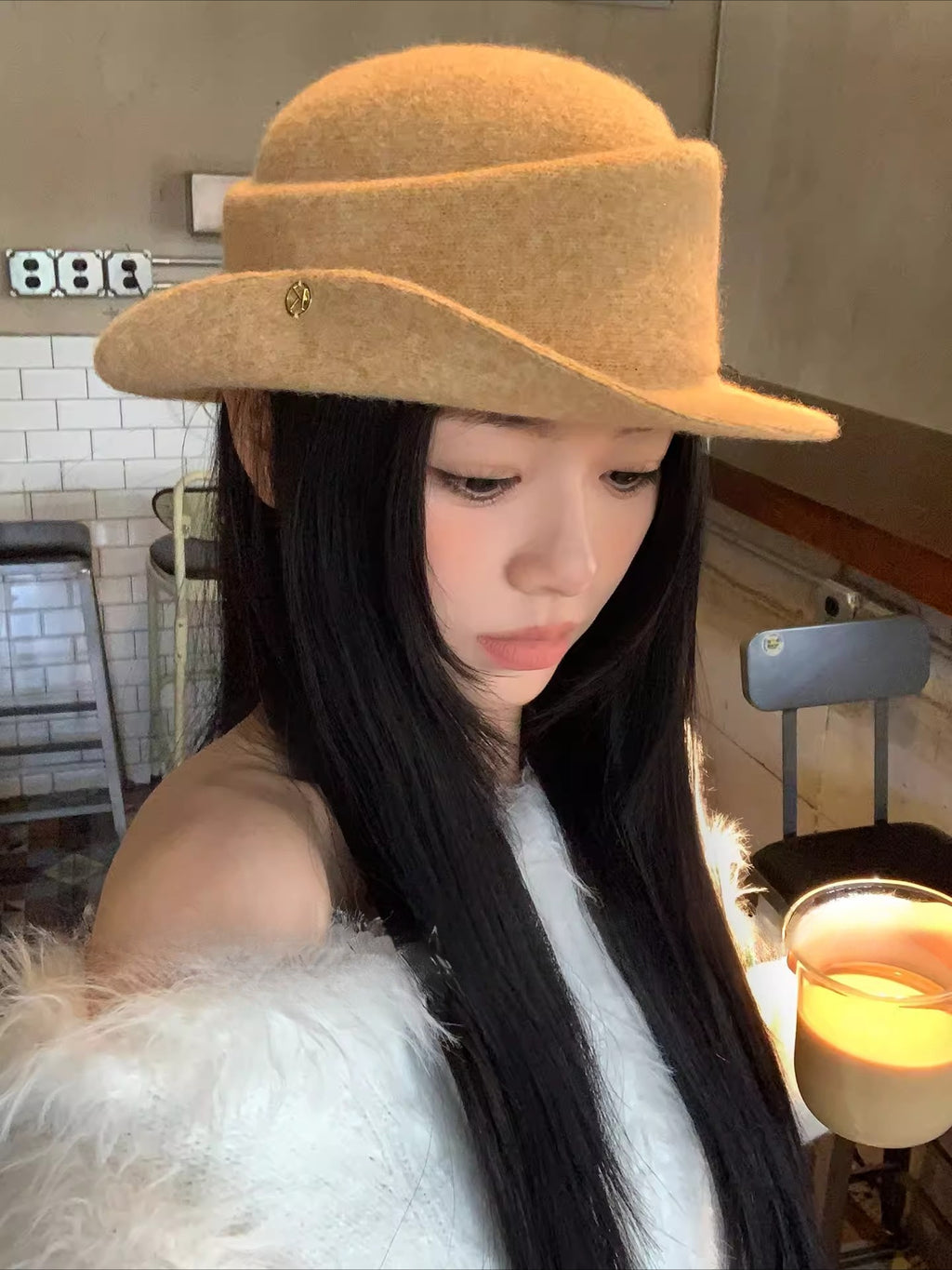 Retro Knit Wide Brim Hat