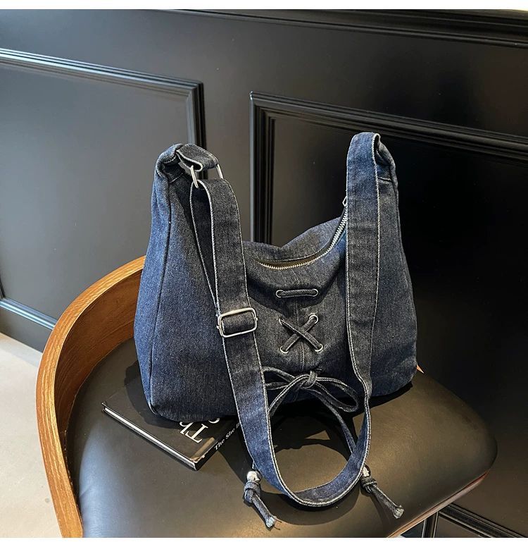 Corset Bow Denim Shoulder Bag