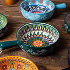 Folk Pattern Handled Serving Bowl