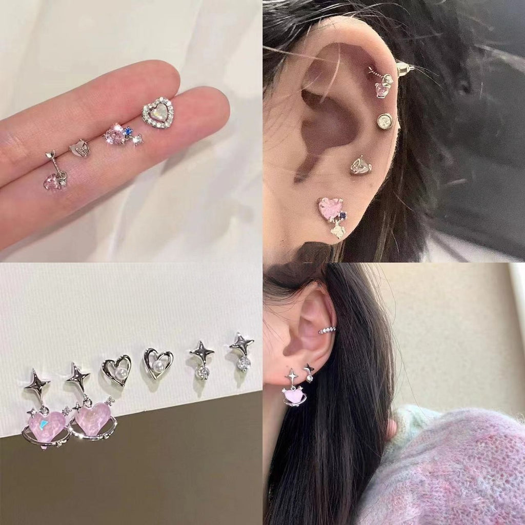 Minimal Heart Stud Earrings Set - Modomu