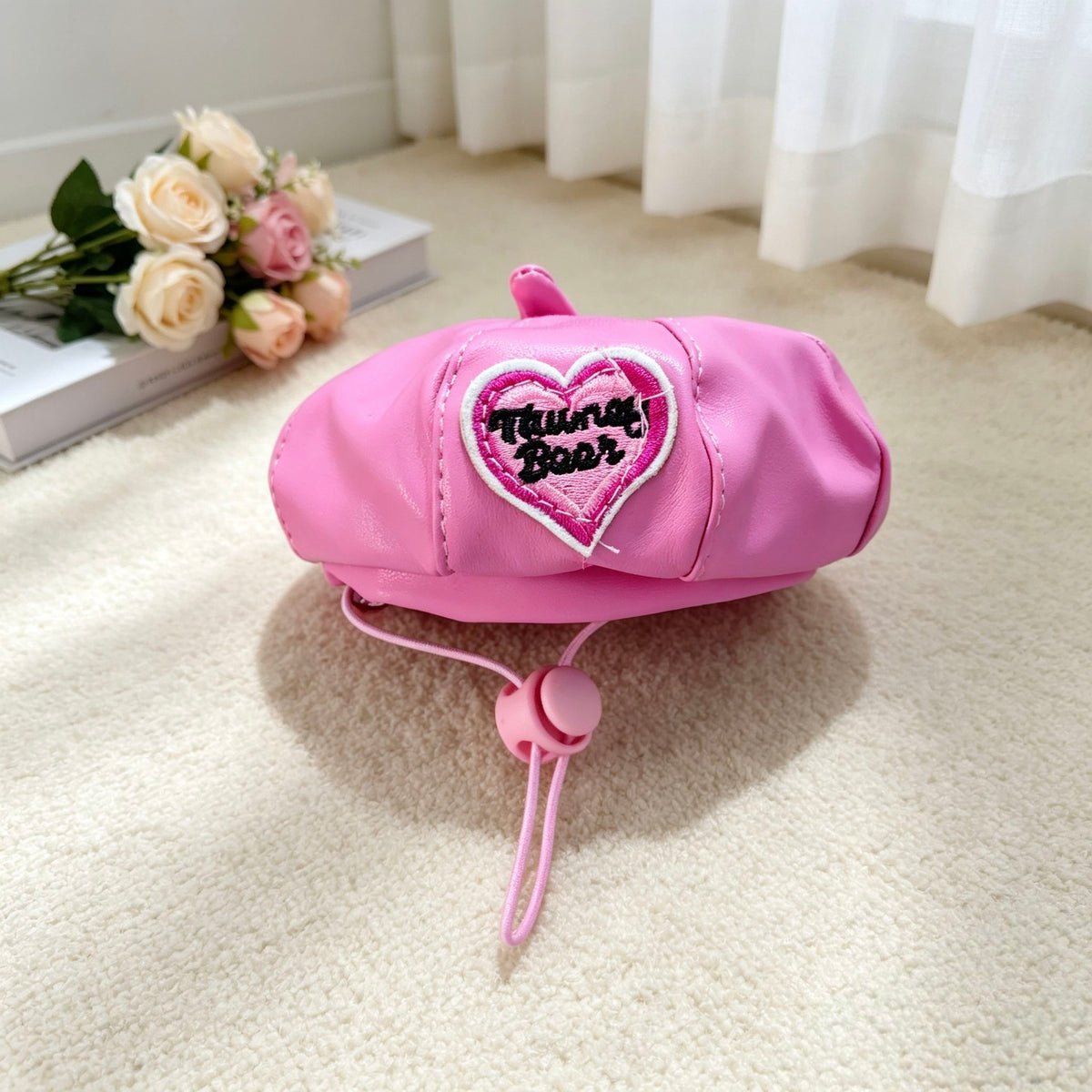 Faux Leather Pet Beret Hat