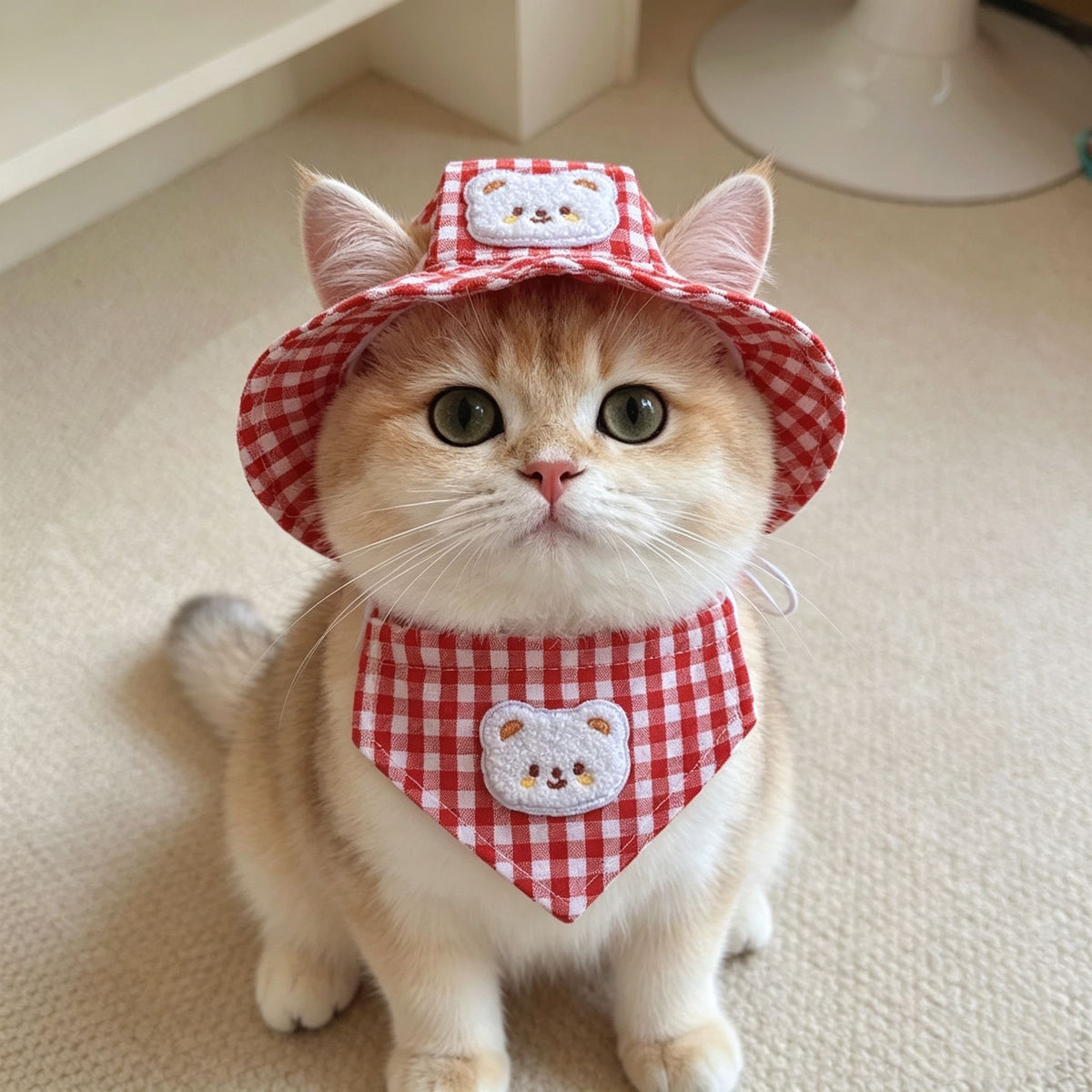 Bear Patch Gingham Pet Hat