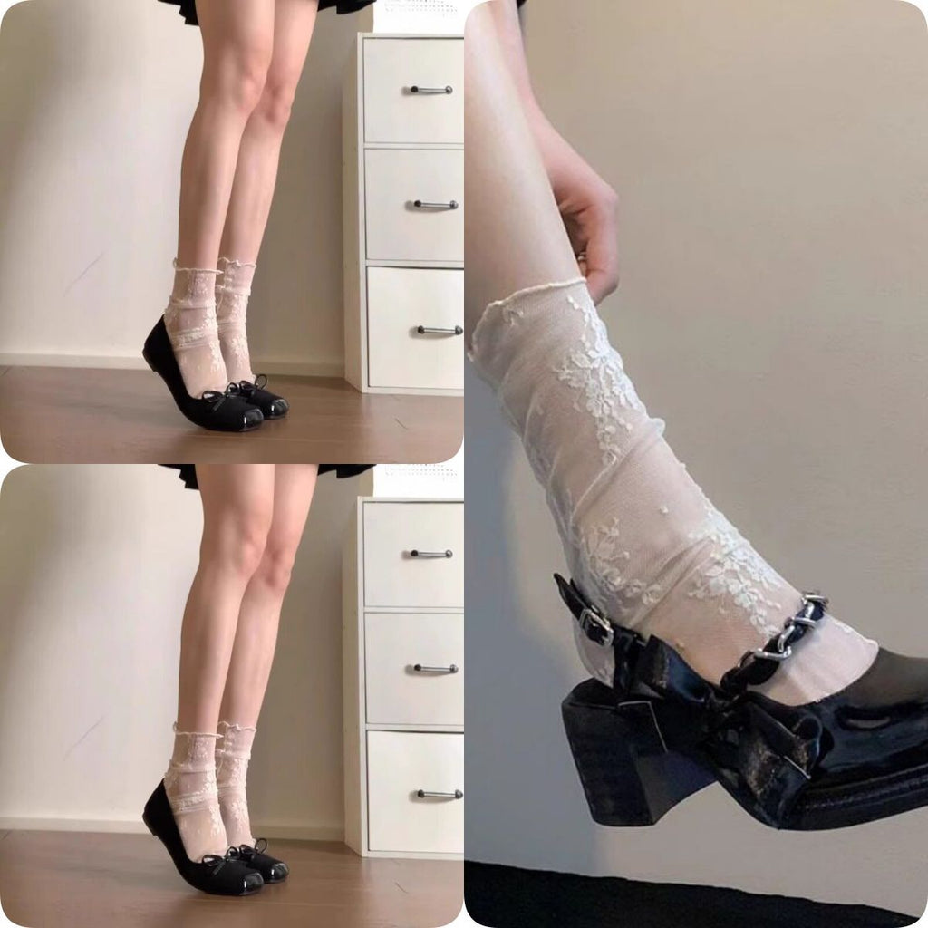 Frilled Sheer Mesh Ankle Socks