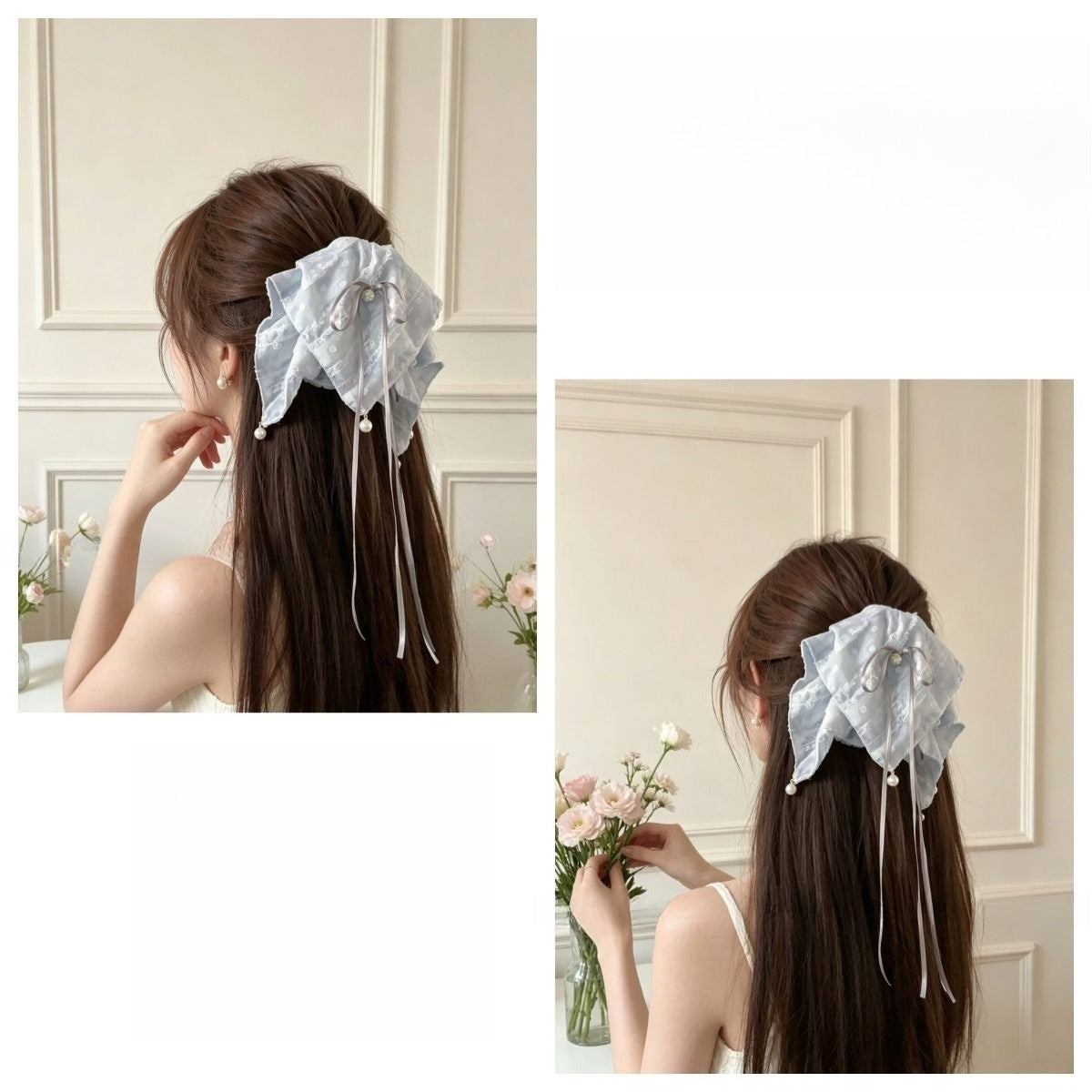Watercolour Bow Ponytail Clip