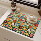 Painted Floral Kitchen Drain Mat