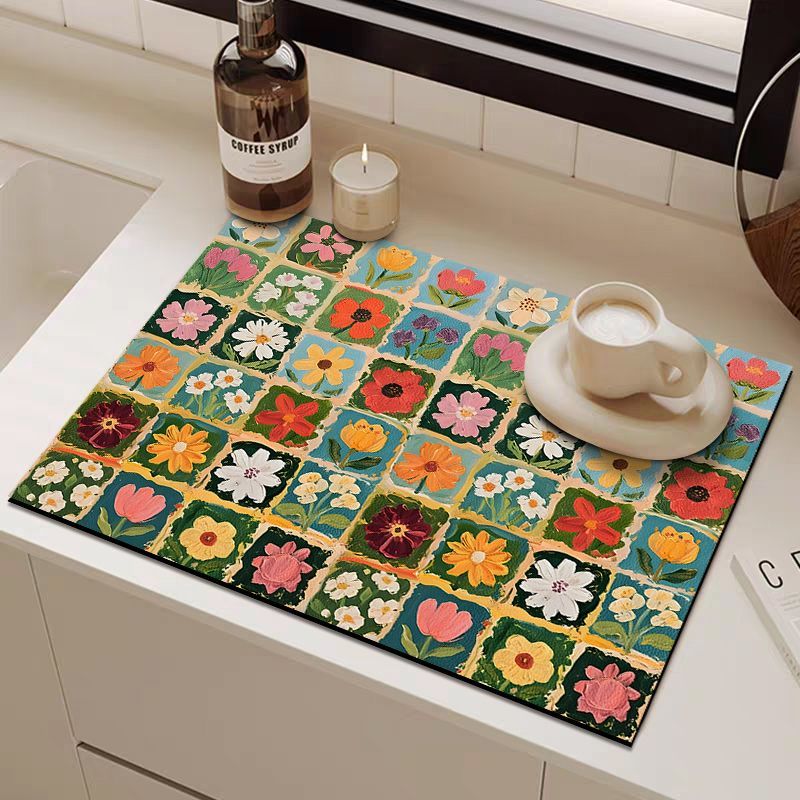 Painted Floral Kitchen Drain Mat