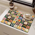 Painted Floral Kitchen Drain Mat