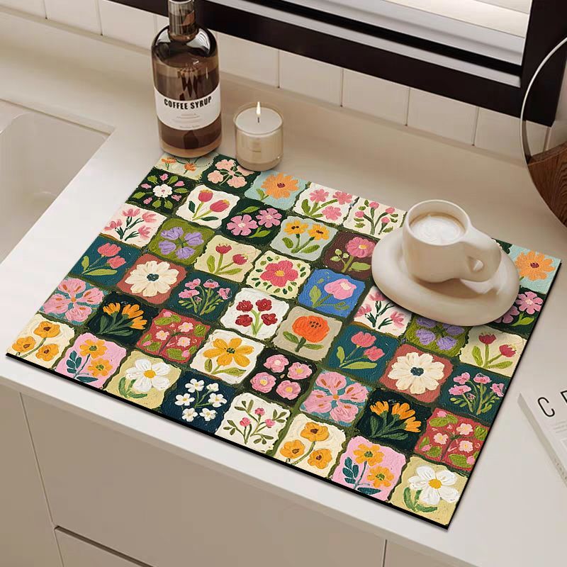 Painted Floral Kitchen Drain Mat